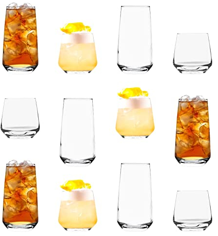 LAV Lal 12pc Verrerie Ensemble - Verre Mixte Highball Cocktail Gin Verres & Eau Whisky Gobelets à Boire - by