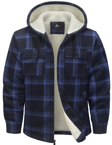 SwissWell Chemise pour Homme Épaissir Veste Flanelle Carreaux Doublure Peluche Loisirs Doublée Sweat à Capuche Homme Polaire Veste D'hiver Avec Poches(Clair Kaki rayé-XL)