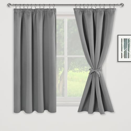 JIUZHEN Verdunklungsvorhänge Gardinen mit kräuselband Vorhang Blickdicht Gardinen Wohnzimmer Vorhänge Schlafzimmer Thermovorhang Grau Vorhänge kurz H137 x B117 cm 2er Set
