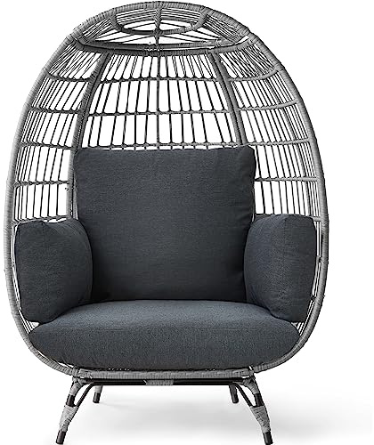 Best Choice Products Wicker Egg Chair, Oversized Indoor Outdoor Lounger for Patio, Backyard, Living Room w/ 4 Cushions, Steel Frame, 440lb Capacity - Gray/Charcoal