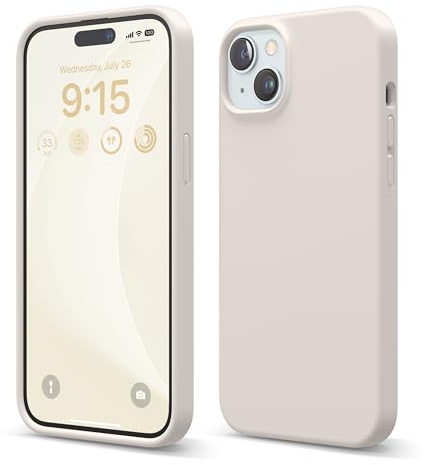 elago Liquid Silicone Case Compatible with iPhone 15 Plus Case, Premium Silicone, Full Body Protective Cover [4 Layer Shockproof Structure], Anti-Scratch Soft Microfiber Lining (Stone)