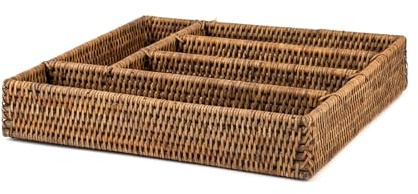 H&H Besteckkasten aus Rattan, Braun, 5-Sitzer, 34 x 32 x 6,5 cm, 34 x 32 x 6 cm