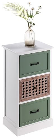 IDIMEX Chiffonnier Fiona Petite Commode avec 3 tiroirs, Style Ethnique, en Bois de Paulownia Blanc et Vert