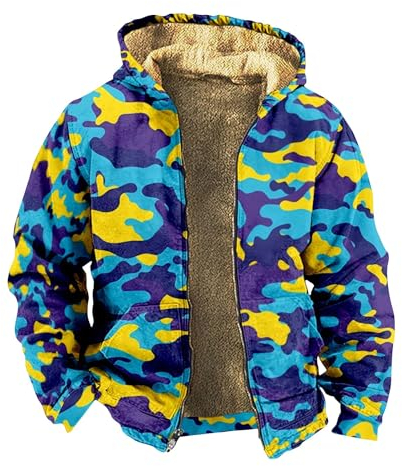 LUNULE Winter Jacke Herren Strickjacke Große Größen Schnittschutzjacke Warm Camouflage Druck Teddy Fleece Gefüttert Langarm Hoodie Jacke Mit Reißverschluss Lederpflege Jacke (Blau, 4XL)