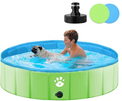 YIKANWEN Piscina para perros plegable, piscina para niños 140 x 30 cm de PVC, piscina para perros XL grandes, estable y antideslizante, talla grande para niños, verde, redonda