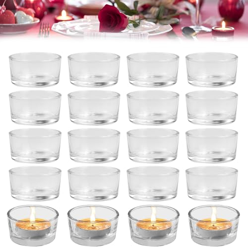 LPAMABA Teelichtgläser 20 Stück Klare Teelichthalter Set Aus Transparentem Glas Kerzenhalter für Tischdeko, Gastgeschenke, Hochzeitsdeko (4,6 cm x 2,5 cm)