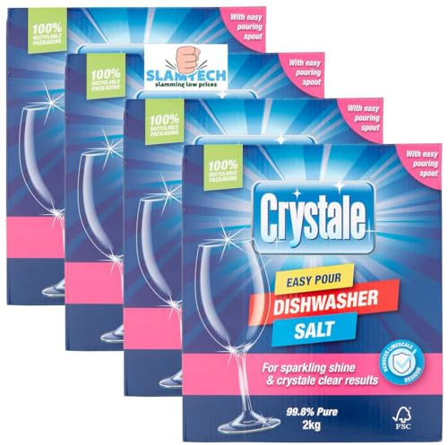 Crystale 4 x 2kg Dishwasher Salt for Dishwashers and Water Softeners, Easy-Pour Box Sold by Slamtech