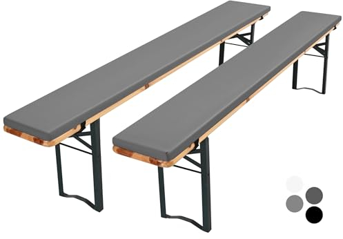 Pesonlook Lot de 2 Coussins de Banc de bière pour Tente à bière, Coussin de Banc avec Fermeture éclair 220 x 25 x 3 cm, Coussins de Banc de bière lavables, Coussin rembourré (Gris, Hydrofuge)