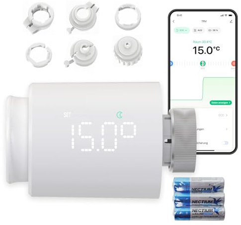 ezAIoT Smart Heizkörperthermostat WLAN mit Tuya Zigbee – Programmierbares Heizkörperventil mit App-Steuerung, Temperatursensor und Fernbedienung für optimale Heizungssteuerung-EZ-TRV701Z