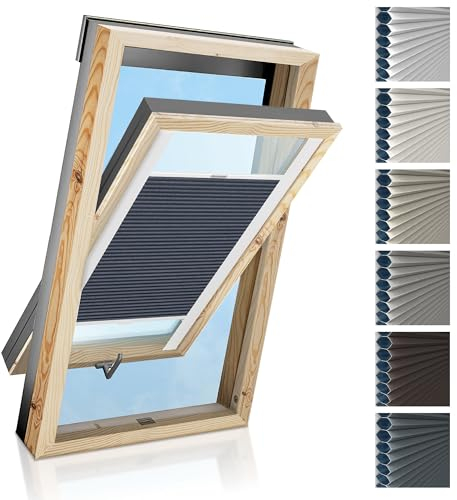 Estika Custom Dachfenster Wabenplissee - Nach maß - Premium Kollektion 7 Stoff Farben - Breite 30-120 cm, Höhe 50-149 cm - Dachfenster Rollo, Sonnenschutz dachfenster, Thermo plissee