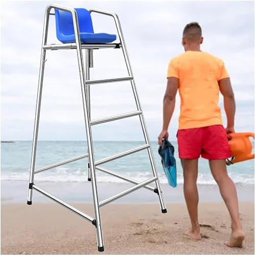 SAFWELAU Taburete Alto Escalera de Seguridad Acero Inoxidable Silla de observación de Salvavidas para Piscina Patio Playa Lago, Silla Salvavidas para socorristas con Orificio de fijación de Paraguas,
