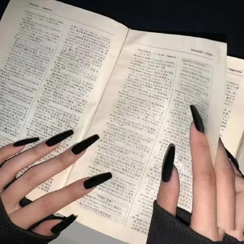 Ztcily Faux ongles Noël Noir Mat, Faux ongles French Long Noir Ballerine Femme Fille, Accessoire ou Idée Cadeau Noël Nouvel An Saint Valentin Mariage