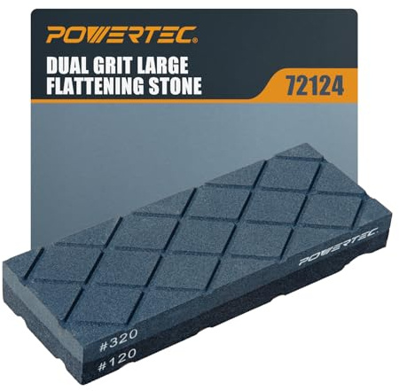 POWERTEC Large Flattening Stone, 120/320 Dual Grit Sharpening Stone Flatener, Diamond Grooves Sharpening Stone Fixer for Whetstone, Wet stone, Waterstone, Oil Stone (72124)