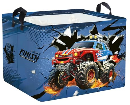 HUUMONSS Grande Cesta Porta Biancheria Bambini 3D Auto da Corsa Pieghevole Cestini Portaoggetti Giocattoli Vestiti per Camera da Letto, Blu, 36L