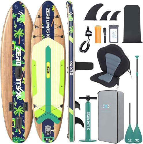 ZLX 40 cm x 90 cm uppblåsbar stående paddle board med SUP-bräda, säte för alla färdighetsnivåer, ungdomar och vuxna, brett stabilt halkskyddsöverdrag, justerbar paddel, leash och bärväska
