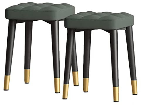 Generisch Esszimmerstühle, 2er-Set, stapelbarer Stuhlhocker, Moderne Küche mit schwarzen Metallbeinen, ledergepolsterter Akzentstuhl, Beistellstuhl für weiche Sitze im Schlafzimmer (/Grün A)