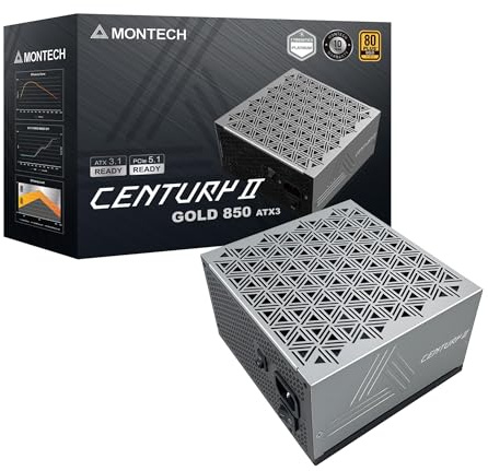 MONTECH Century II - 850W High-End ATX Gaming Power Supply - 80 Plus Gold & Cybenetics Platinum - Fully Modular - ATX 3.1 & PCIe 5.1 Ready with 12V-2x6 Cable - 10 Years Warranty
