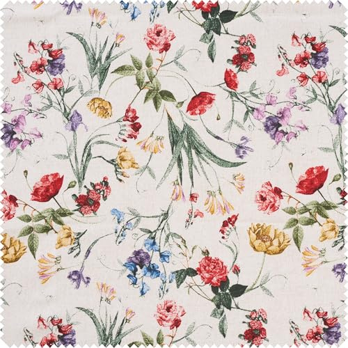 VBS Tissu déco aspect lin Fleurs d'été 140 cm de large, Tissus au mètre imprimés sur une face