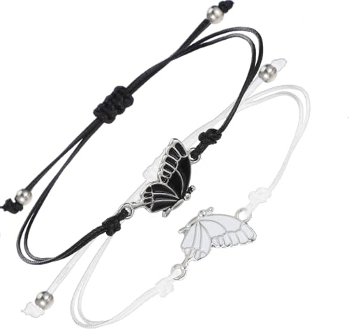 simarro Lot de 2 bracelets assortis, bracelets d'amitié en forme de papillon réglable, bracelet de meilleur ami, fait à la main, bijoux pour couples, cadeaux pour femmes, couples et amies, 27cm, Sans