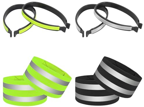CAINCAY Pinces à Vélo Réfléchissantes, 4 Clips Réfléchissants pour Pantalons de Vélo et 4 Boucles de Bras réfléchissantes, Sangle Cheville Reflechissante Velo pour Tous Les Sports en Plein Air