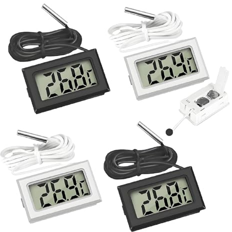 4 Pcs Fridge Freezer thermometer with External Probe, Digital Fridge Thermometer uk, Durable Digital Thermometers, Suitable for Refrigerators Fish Tanks and Bedrooms