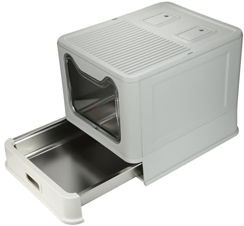Homewell - Bandeja de arena para gatos, casa de baño, cerrada, con bandeja extraíble de acero inoxidable, pala y bolsa desodorizante, fácil de instalar y limpiar