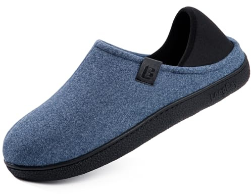 LongBay Men's Wool-Like Felt Slippers Convertible House Shoes with Removable Insole Non-Slip Indoor Outdoor Navy Blue, 8/UK