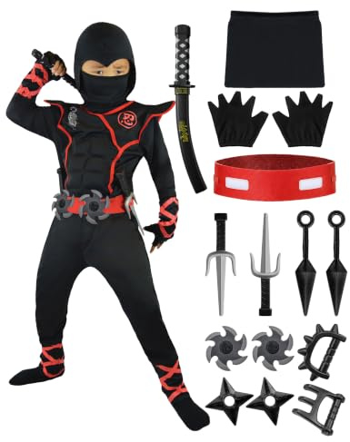 Spooktacular Costume de Luxe Ninja pour Enfants, Déguisement de Cosplay pour Garçons et Filles, Halloween et Carnaval