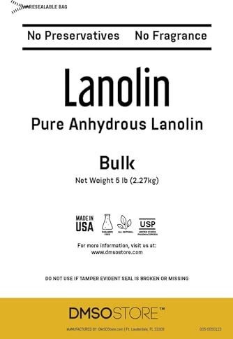 Lanolin 5 lbs Bulk Pure Unrefined 100% USP grade. Skin moisturizer that delivers deep hydration and nourishment, excellent as a nipple cream. Relieves dry hands and skin. Made by DMSO Store