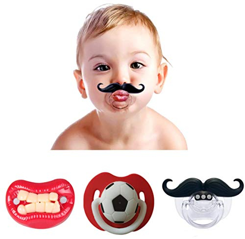 Ciucciotto per Neonati Divertente,3 Pack Bebe Ciuccio in Silicone con Baffi Baby Pacifier Moustache