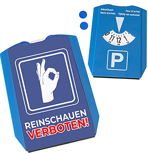 speecheese Reinschauen Verboten Parkscheibe mit witzigem Motiv und 2 Einkaufswagenchips für besonders lustige Autobesitzer Reingeschaut Finger Parken Parkuhr Scherz