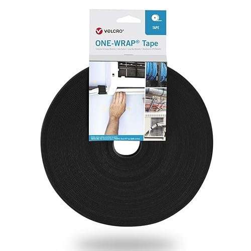 Velcro VEL-OW64101 One Wrap Hook and Loop Tape, Black, 10mm x 25000mm