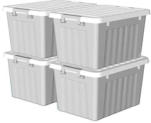 Cetomo,15L,4er-Pack, Aufbewahrungsbox mit deckel,Aufbewahrungsboxen, mit Clips, stapelbar, Wohnzimmer, Schlafzimmer.lebensmittelecht ,Verschlussclips,Neumaterial Plastik-Box grau