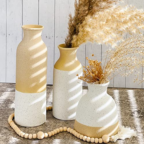 Vasi moderni da fattoria (set di 3) – Vasi Boho per erba della pampa, eucalipto, fiori secchi e piante | decorazione per mensole, decorazione per caminetto, centrotavola da tavolo