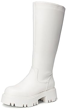 DREAM PAIRS Knee High Platform Chunky Boots for Women | Round-Toe, Side Zipper, Elastic Panel, Slip-resistant TPR Lug Outsole, Soft Resilient Lining