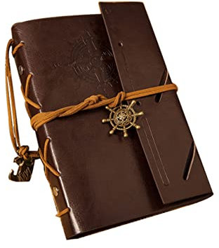 MAGICLULU Quaderno Stile Pirata Copertina in Pu Diario Di Viaggio Colore Caffè Materiale Resistente e Carta Bianchi Pagine Rilegatura Spago Per Scrivere Disegnare e Registrare Ricordi