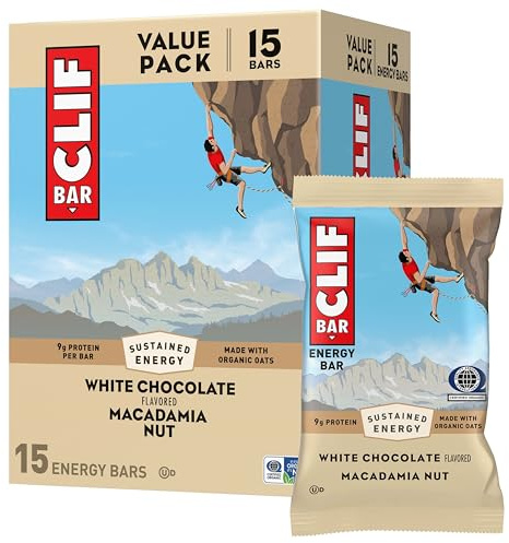 CLIF BAR - Energy Protein Bars - White Chocolate Macadamia Nut - Made with Organic Oats - Energy Bars - Non-GMO - (15 Pack)