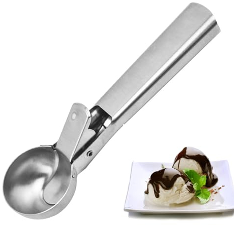 Cucchiaino per Gelato,Porzionatore Per Gelato,Cucchiaio per Gelato Con Il Grilletto,Paletta In Acciaio Inox,per Palla Gelato,Cottura,Palla Melone,18.2 cm