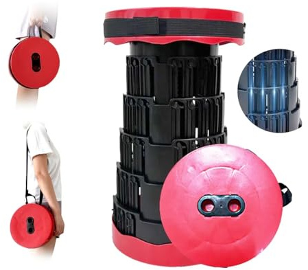 New Ergo Life bärbar hopfällbar pall – 4 pelare stor viktkapacitet resevänlig hopfällbar pall, lätt att använda, lätt teleskopsits för utomhusaktiviteter, camping och vandring (röd)