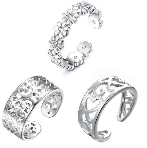 EIYVPRA Anello per la punta in argento 925 anelli per dito moda anello congiunto per donne ragazze ipoallergenico anelli per piede da spiaggia gioielli Set 3 Pezzi Gioielli Piede