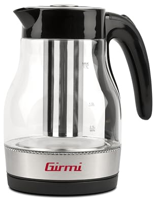 Girmi BL51 Bollitore e Tisaniera, 2200 W, Capacità 1,7 Litri, Caraffa graduata in Vetro, Filtro inox per tè e tisane, Rotazione 360°, Interruttore di accensione, Nero