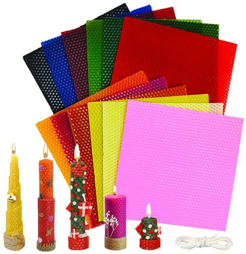 BOUFEIDA Bienenwachs-Kerzenherstellungsset, 12 Farben Kerzen Wachsplatten, Wachsplatten für KerzenGeeignet, Bienenwachsplatten für Kinder DIY Kerzen Machen und Eltern-Kind Interaktion, 20 x 20cm