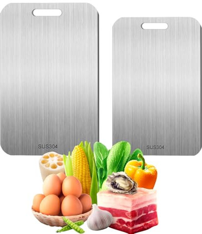 2 Pcs Titanium Cutting Board, 2025 New Multifunctional Titanium Chopping Board, Pure Titanium Cutting Board Food Grade, for Ensure The Original Taste of The Ingredients
