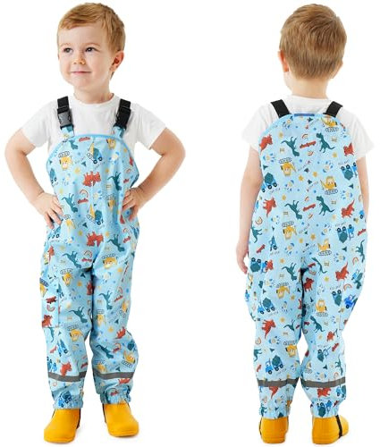 Domueay Salopette Impermeabili Bambino pantalone Pioggia Leggero Traspirante Antipioggia Antivento Fango Riflettente per Ragazzi 2-3 Anni, 86-92 Blu Chiaro