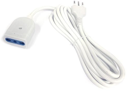 Prolunga Elettrica 5 Metri con Presa Bipasso 16A/10A, Cavo Elettrico Bianco
