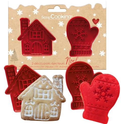 ScrapCooking - 2 Taglierina con Eiettori Natale - Muffola & Casa - Taglierina per biscotti in 3D - Embosser Pasticceria per frollini, Dolci - Rosso - 2147