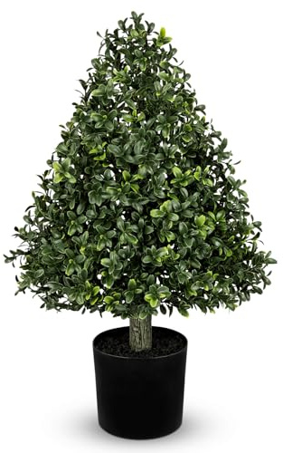 Briful Faux Boxwood Topiary Shrub in Black Pot, 23.6in Topiary Trees Artificial Outdoor Fake Boxwood Topiary Plant for Front Porch Decor Garden Yard Entrance Home Decor