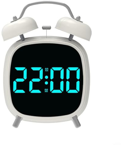 TONIXY Sveglia digitale a doppia campana, display a LED, silenziosa, senza ticchettio, USB o a batteria, per comodino, casa e ufficio (bianco B)