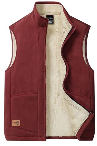 LIEROLYE Gilet da Uomo Foderato In Pile di Lana D'agnello, Giacca Senza Maniche Trapuntata In Pelliccia Sintetica con Collo Alto e Tasche for L'inverno(Red,3X-Large)