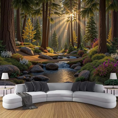 Papel Pintado Pared 3D Papel Tapiz Luz Solar Y Escena Secuoyas Fotomurales 3D,Tv Fondo Pared Dormitorio Murales Papels Tapiz Paisaje Bosque Natural,200 × 140 cm